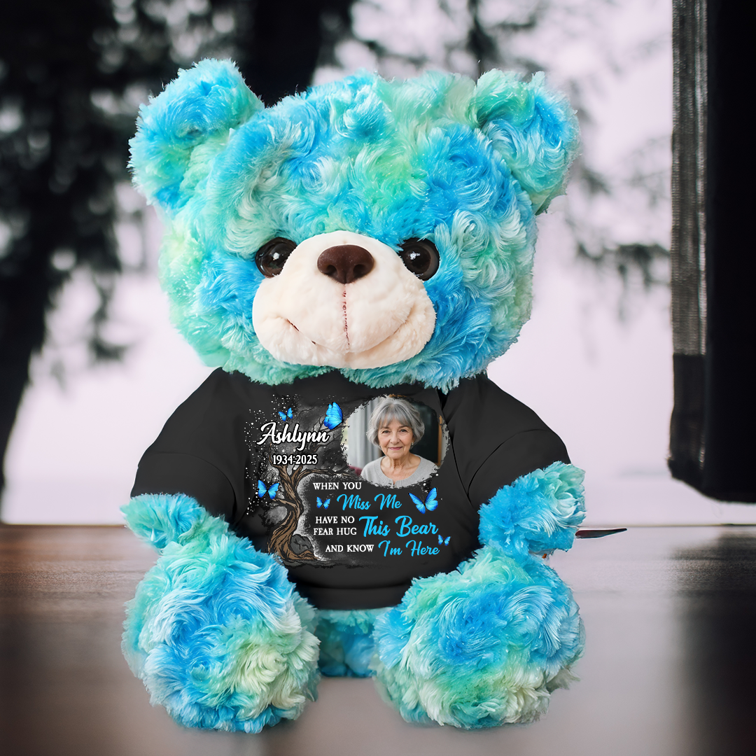 Memorial Hard To Forget Butterfly - Teddy Bear With Personalized Photo Shirt