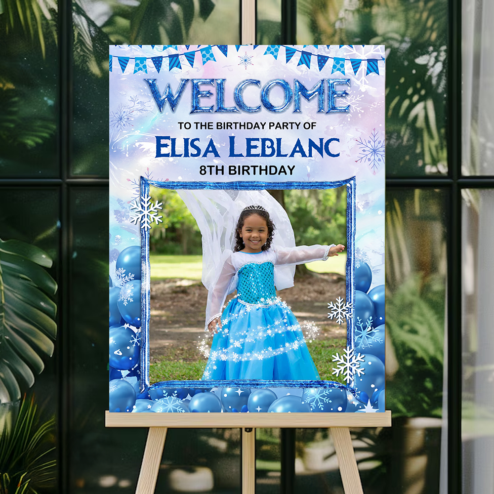 Snow Birthday Welcome Sign - Personalized Baby Welcome Sign Decor