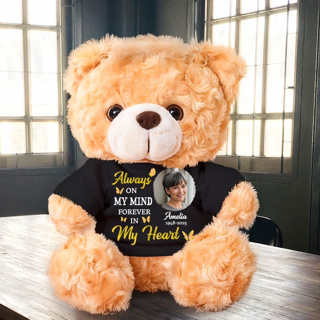 When You Miss Me Hug This - Teddy Bear With Personalized Photo Black Shirt