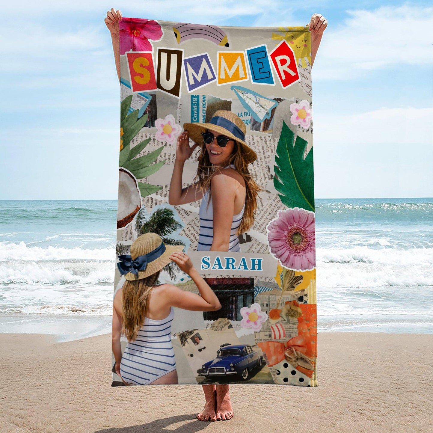 Personalized Photo Name Beach Towel - Custom Summer Gift
