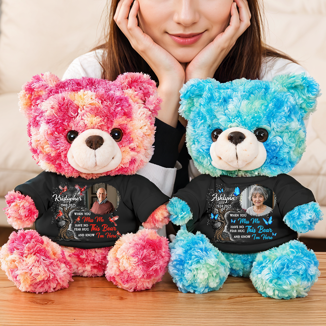 Memorial Hard To Forget Butterfly - Teddy Bear With Personalized Photo Shirt