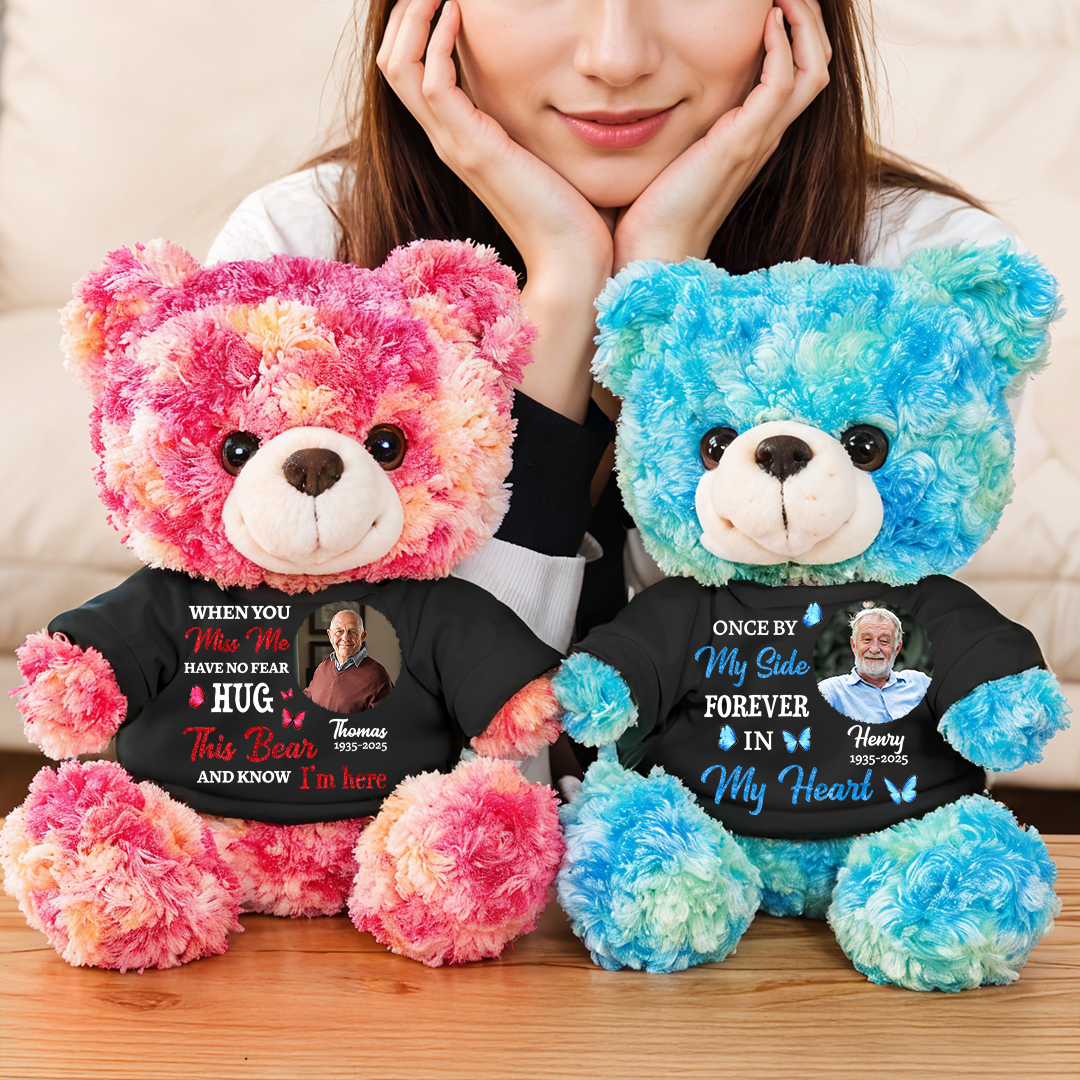When You Miss Me Hug This - Teddy Bear With Personalized Photo Black Shirt