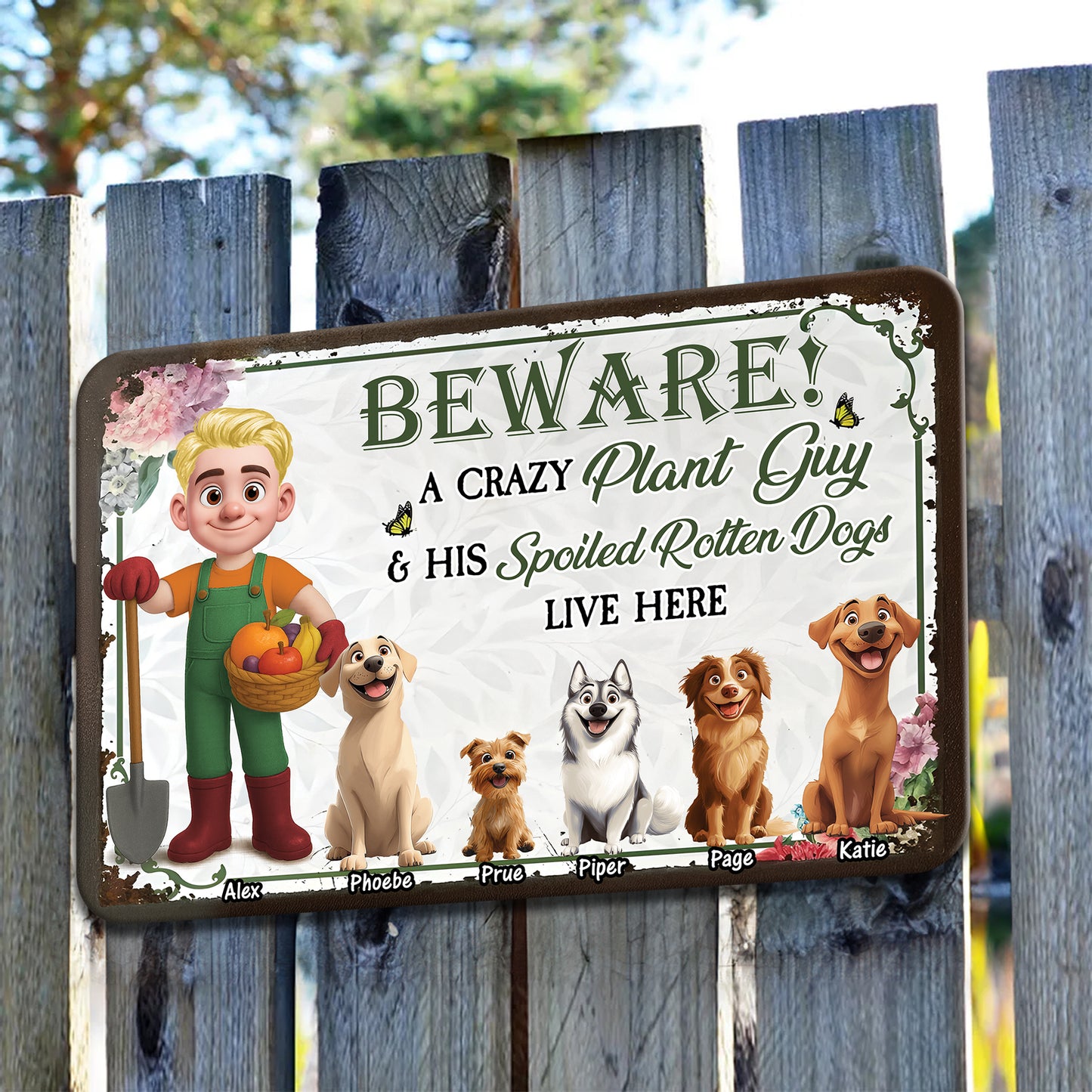 Crazy Plant Lady And Her Dogs Are Here - Personalized Custom Metal Sign
