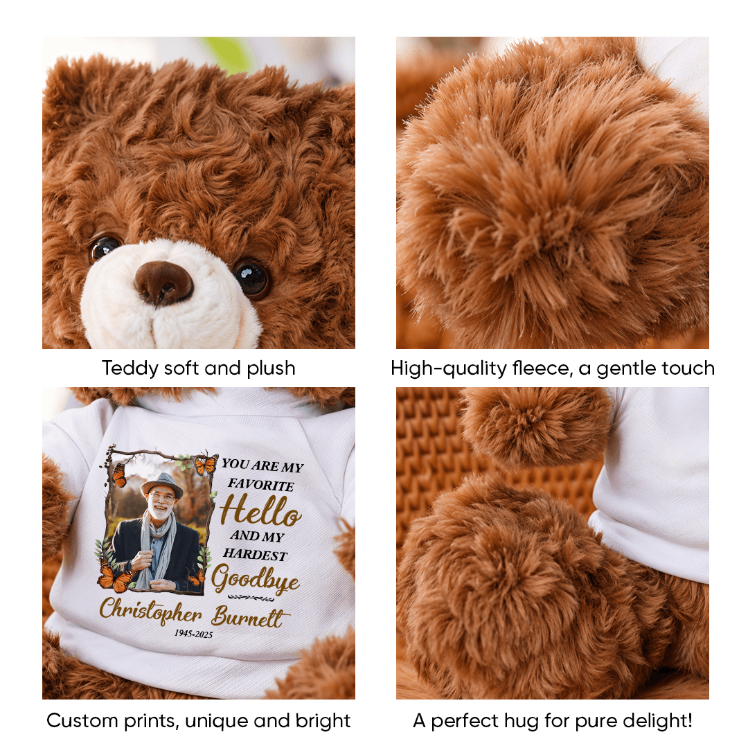 My Hardest Goodbye Memorial Bear - Teddy Bear With Personalized Photo Shirt