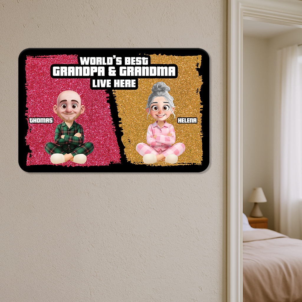 Cute Cartoon World Best Grandpa Grandma - Personalized Custom Metal Sign