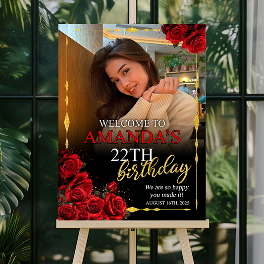 Rose Happy Birthday Welcome Sign - Personalized Baby Welcome Sign Decor