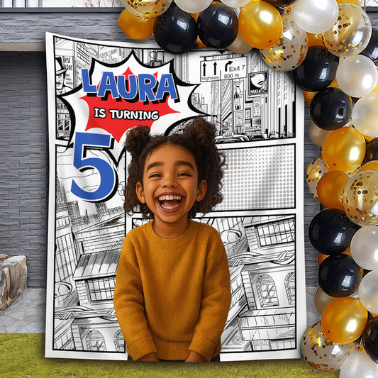 Cartoon Birthday Backdrop - Custom Party Backdrop - Personalized Backdrop Birthday Party