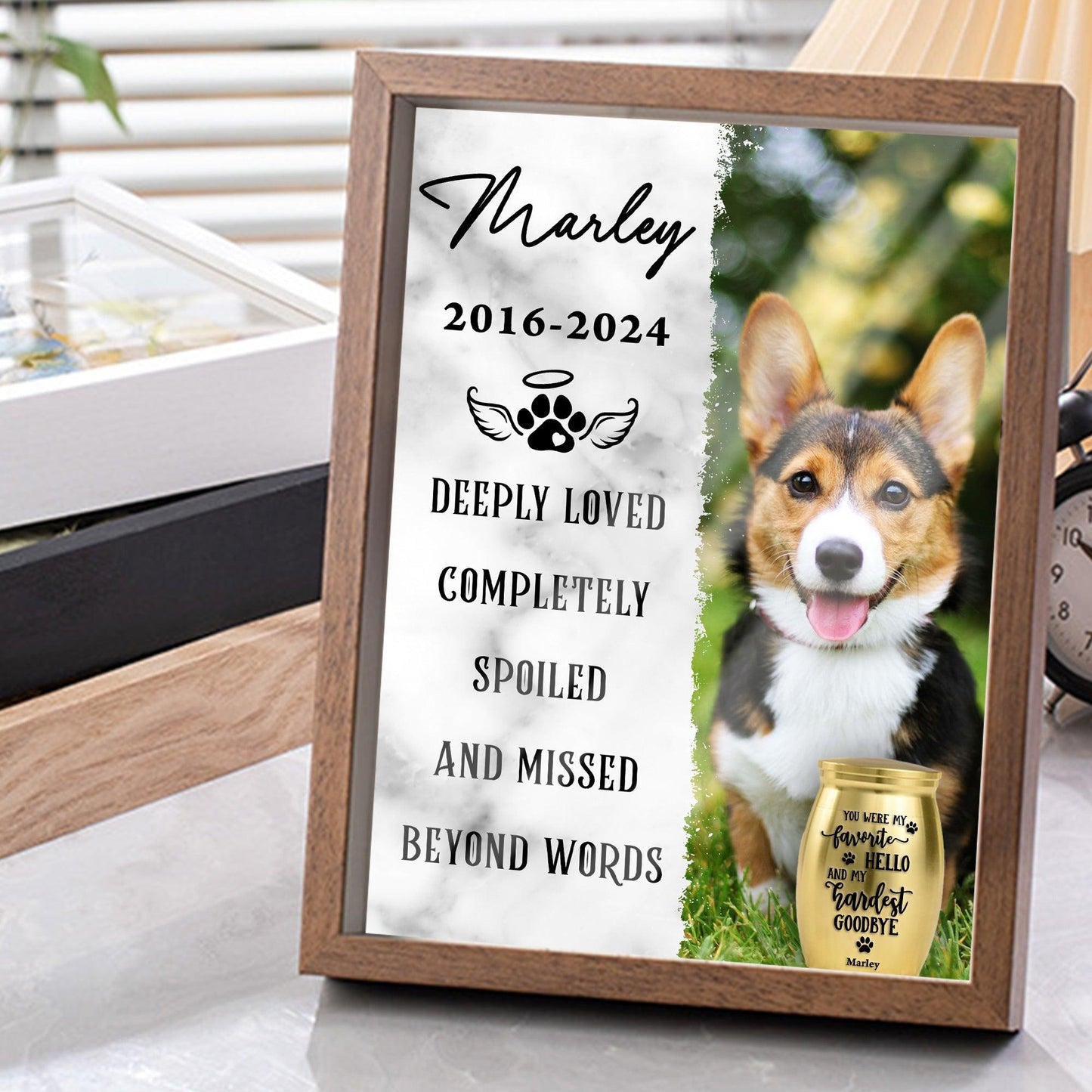 Custom Memorial Photo Frame - Mini Urn for Ashes - Pawprints Heart
