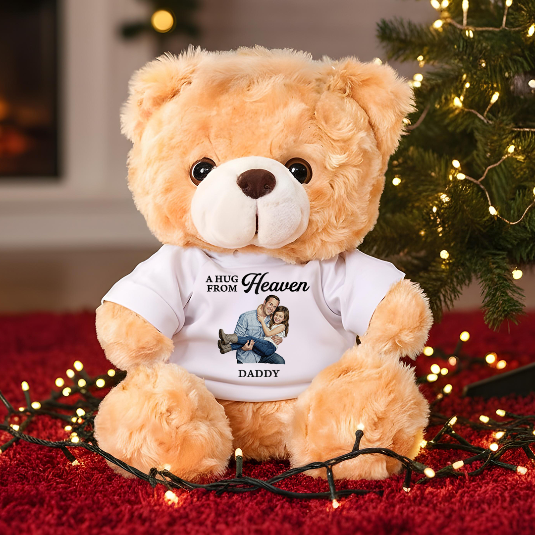 Custom Memorial Embroidery - Teddy Bear With Personalized Photo Shirt