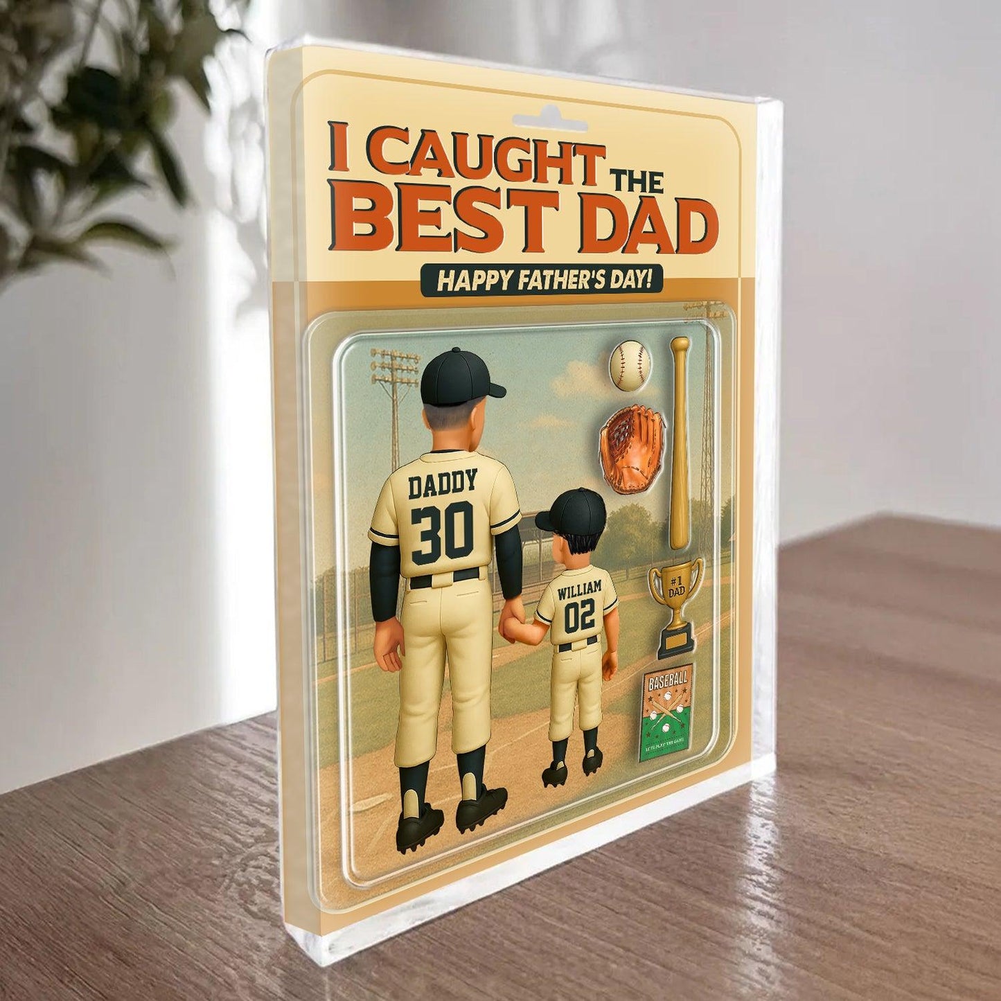 We Caught the Best Dad Baseball Custom Figure Personalized Acrylic Block Plaque, Father's Day Gift for Dad, Gift for Husband