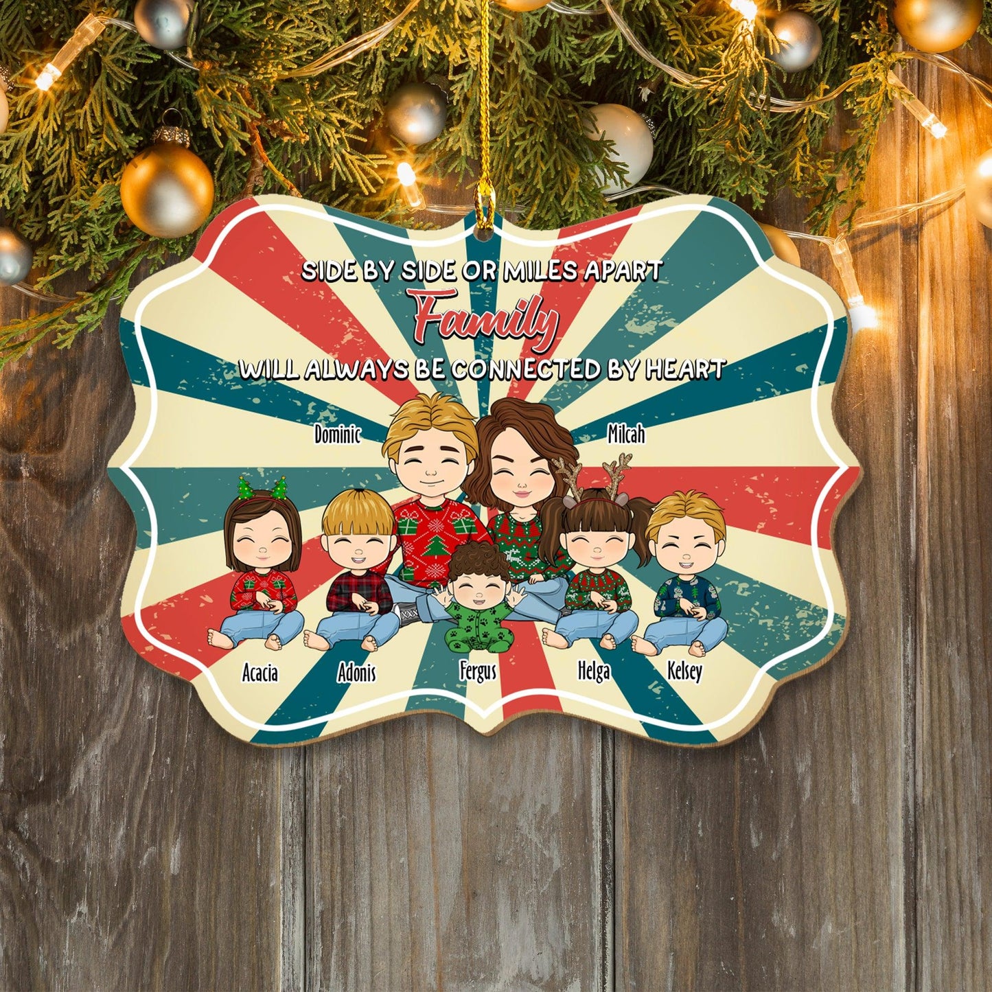 Family Heart Wood Christmas Ornament - Wood Ornament 1 Layered
