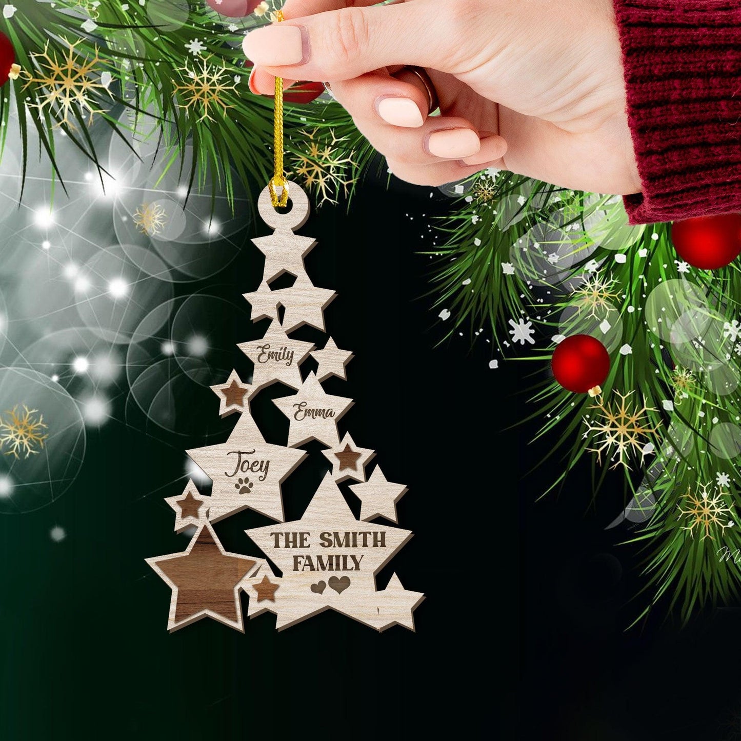 Family Star Name Ornament - Custom Shape Wood Ornament For Family