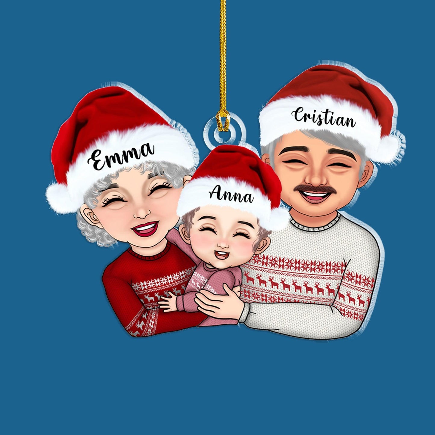 Grandpa, Grandma & Grandkid Christmas - Custom Acrylic Ornament