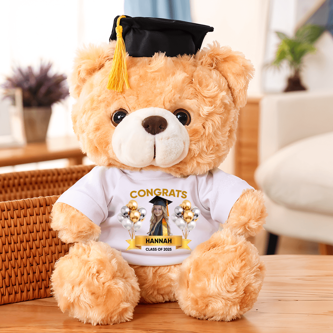 Grad Bear With Personalized Shirt - 2025 Congrats Graduate Bear