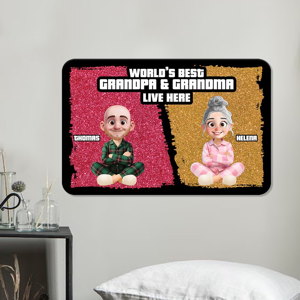 Cute Cartoon World Best Grandpa Grandma - Personalized Custom Metal Sign