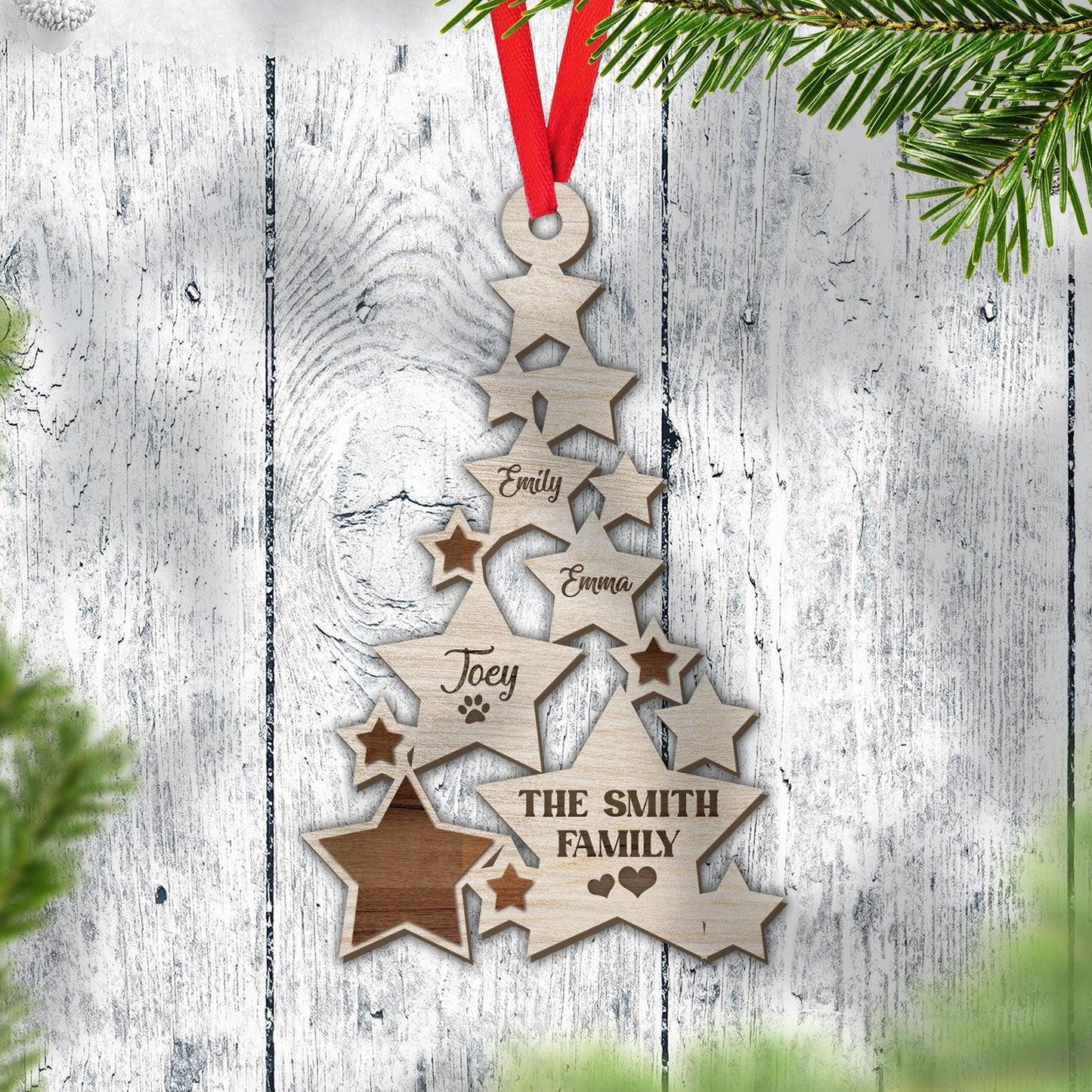 Family Star Name Ornament - Custom Shape Wood Ornament For Family
