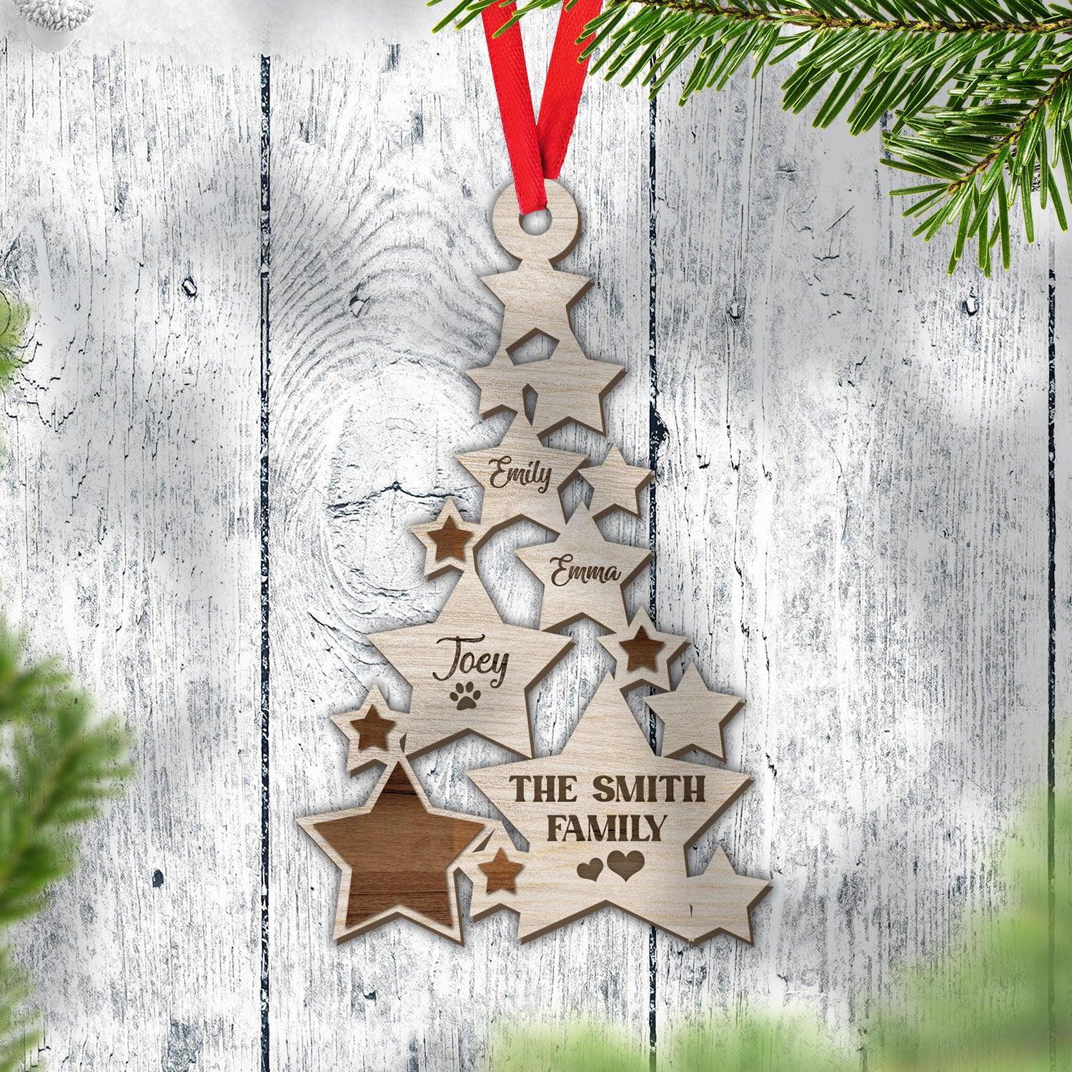 Family Star Name Ornament - Custom Shape Wood Ornament For Family