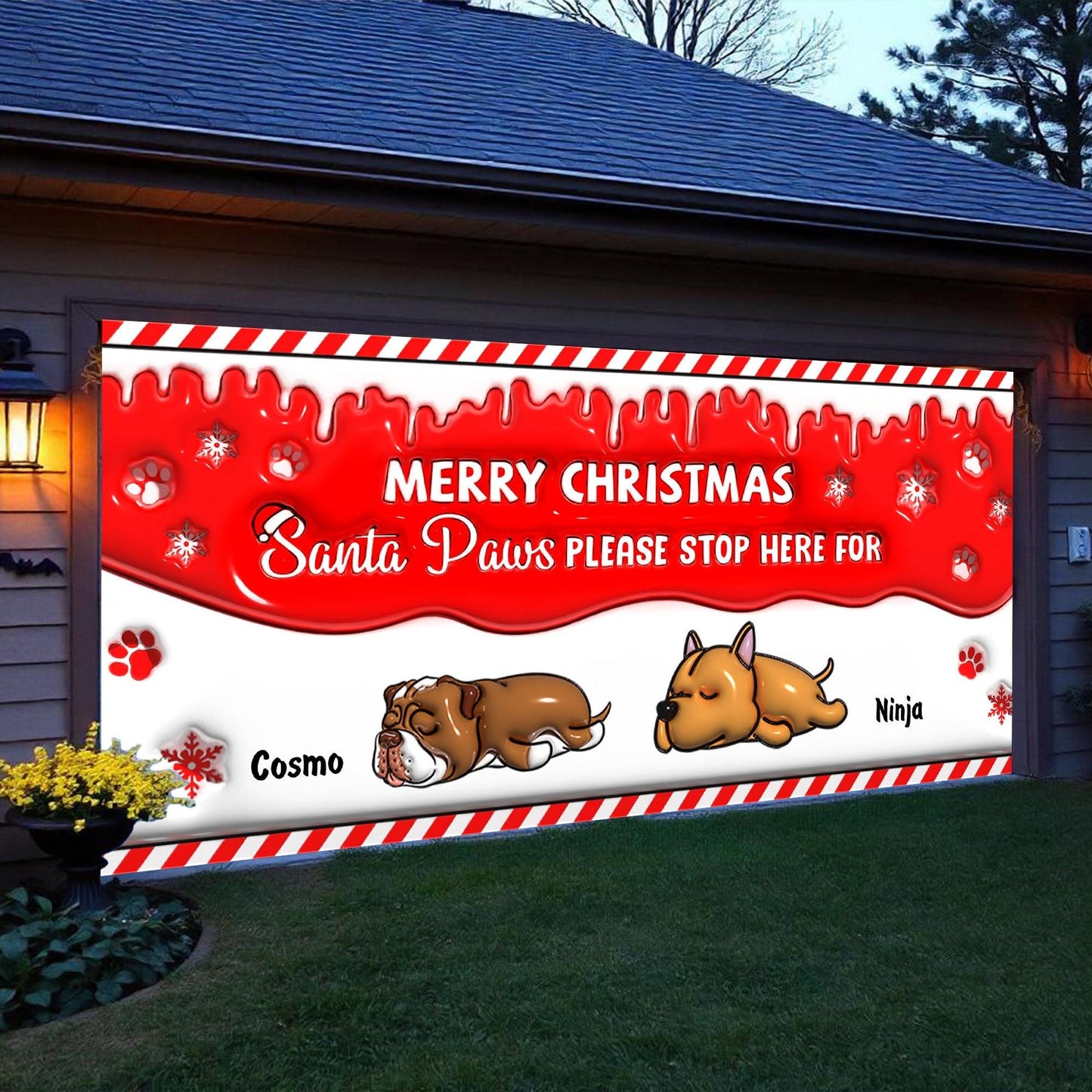 Santa Paws Garage Banner - Personalized Christmas Garage Banner