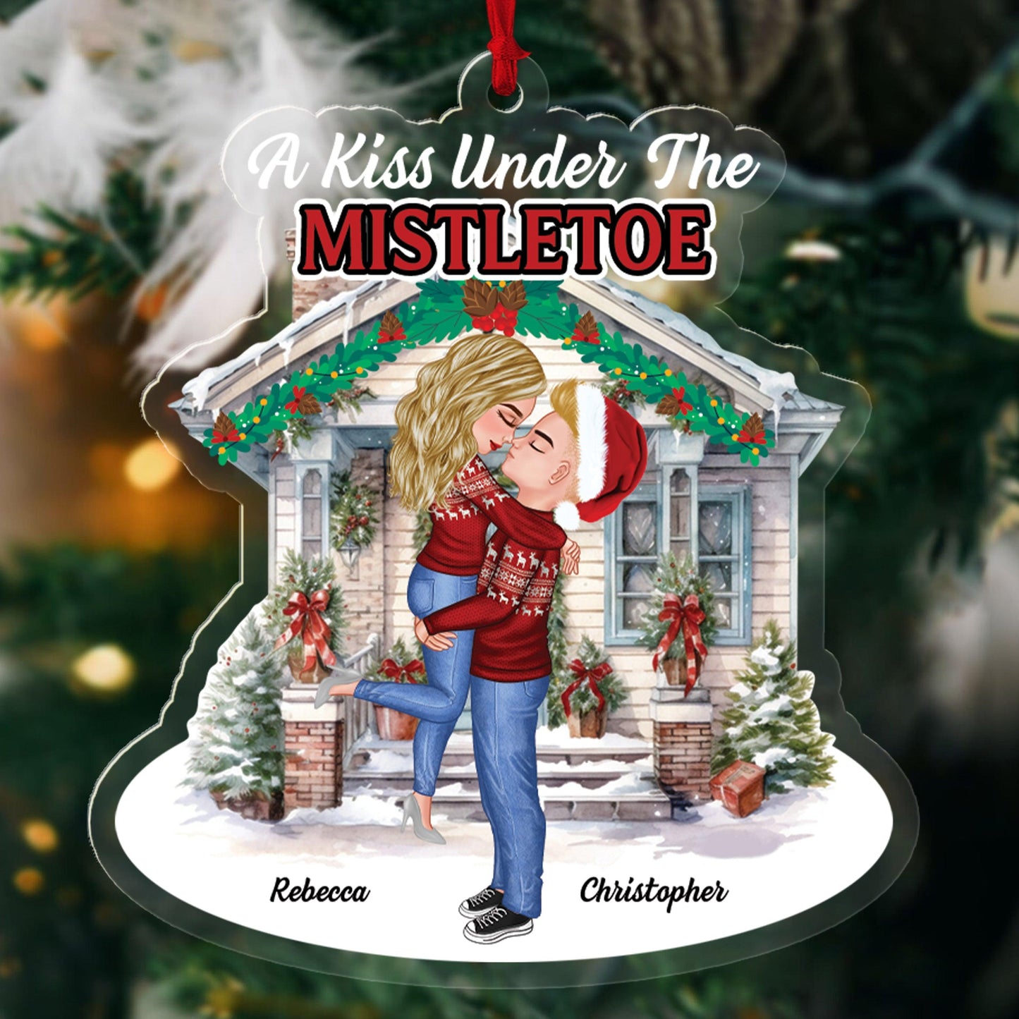 Christmas Kiss Under Mistletoe - Personalized Acrylic Ornament