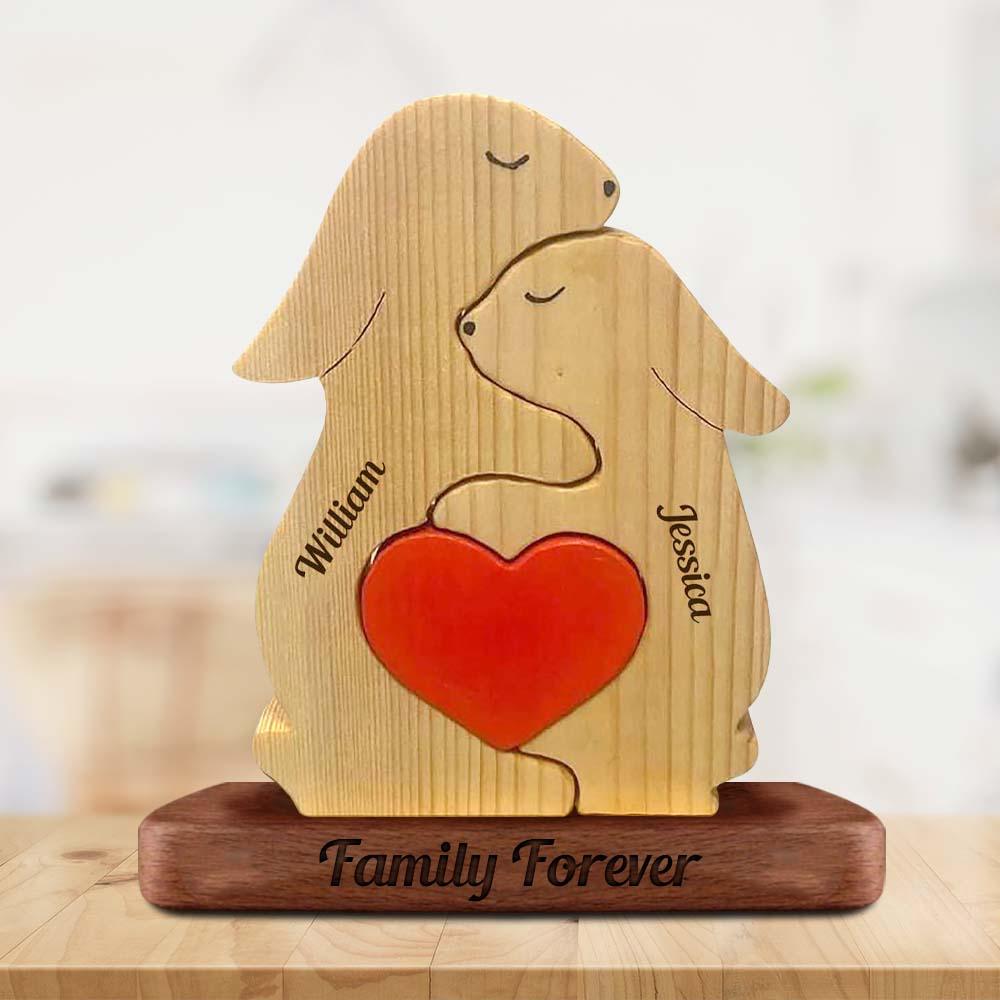 Personalized Rabbits With Hearts Wooden Family Puzzle Gift