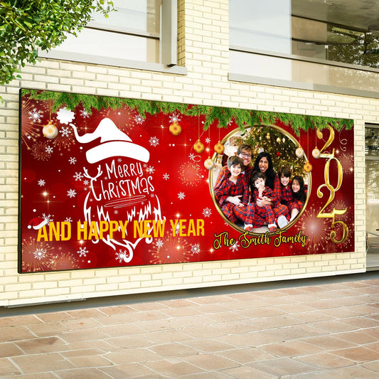 Christmas & New Year Garage Banner - Holiday Door Decoration