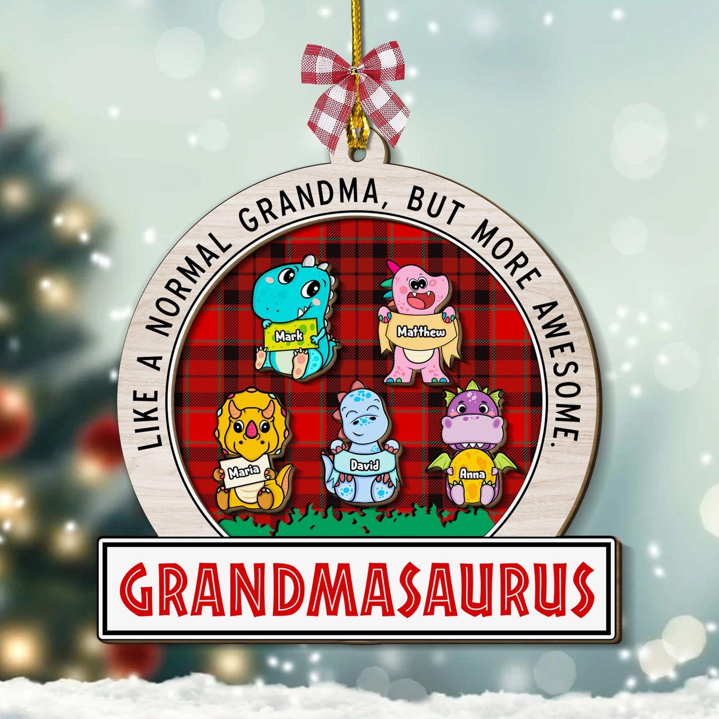 Grandmasaurus Kids Ornament - Custom Shape Wood Ornament