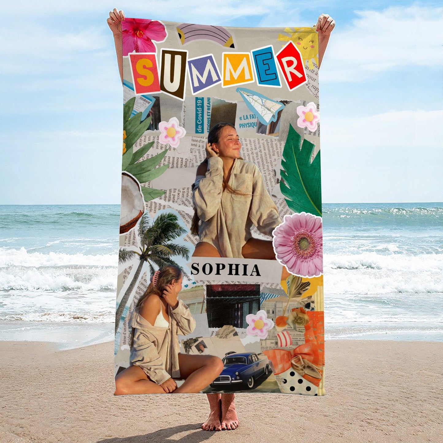 Personalized Photo Name Beach Towel - Custom Summer Gift