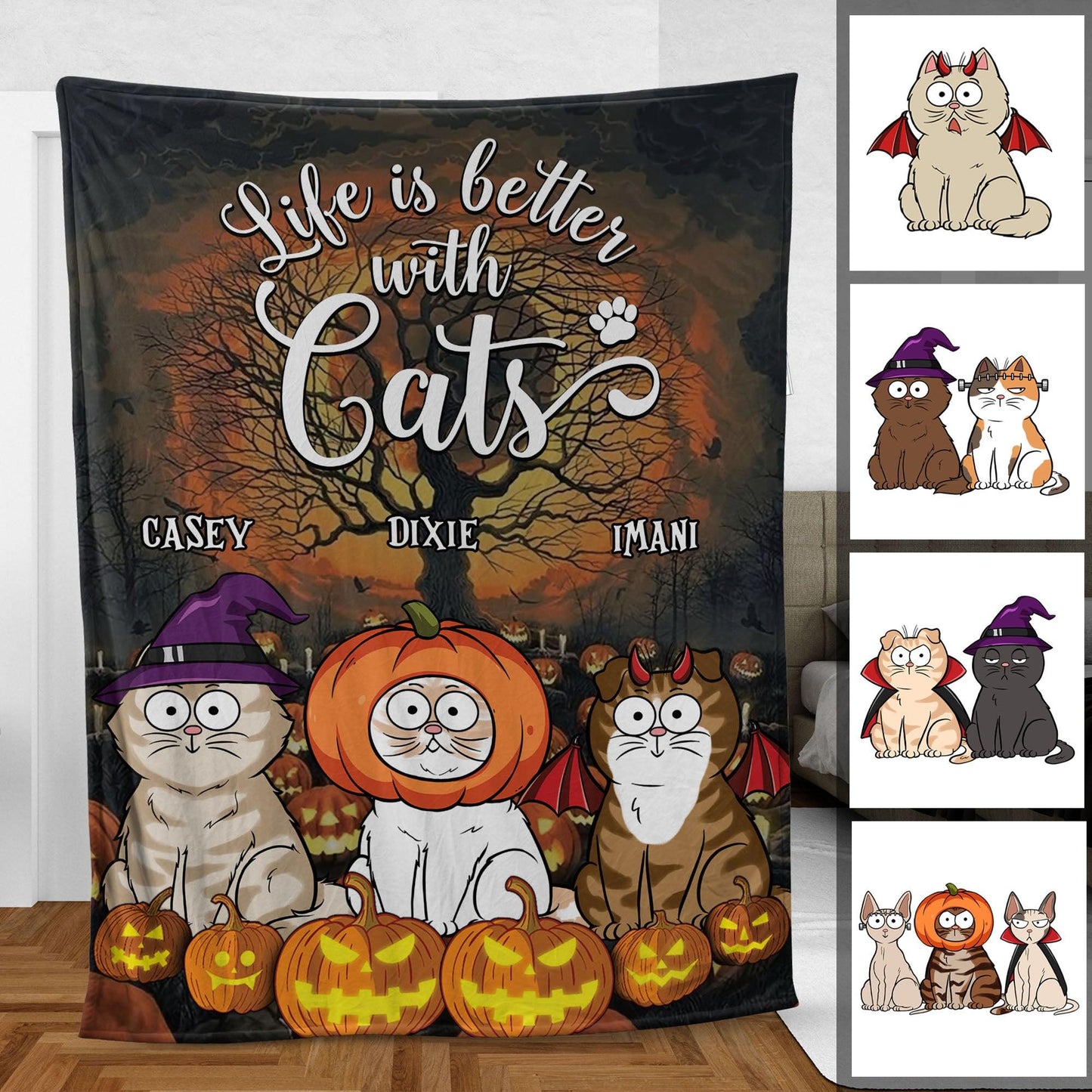 Cat Blanket - Personalized Blanket - Halloween Cat Lovers Gift