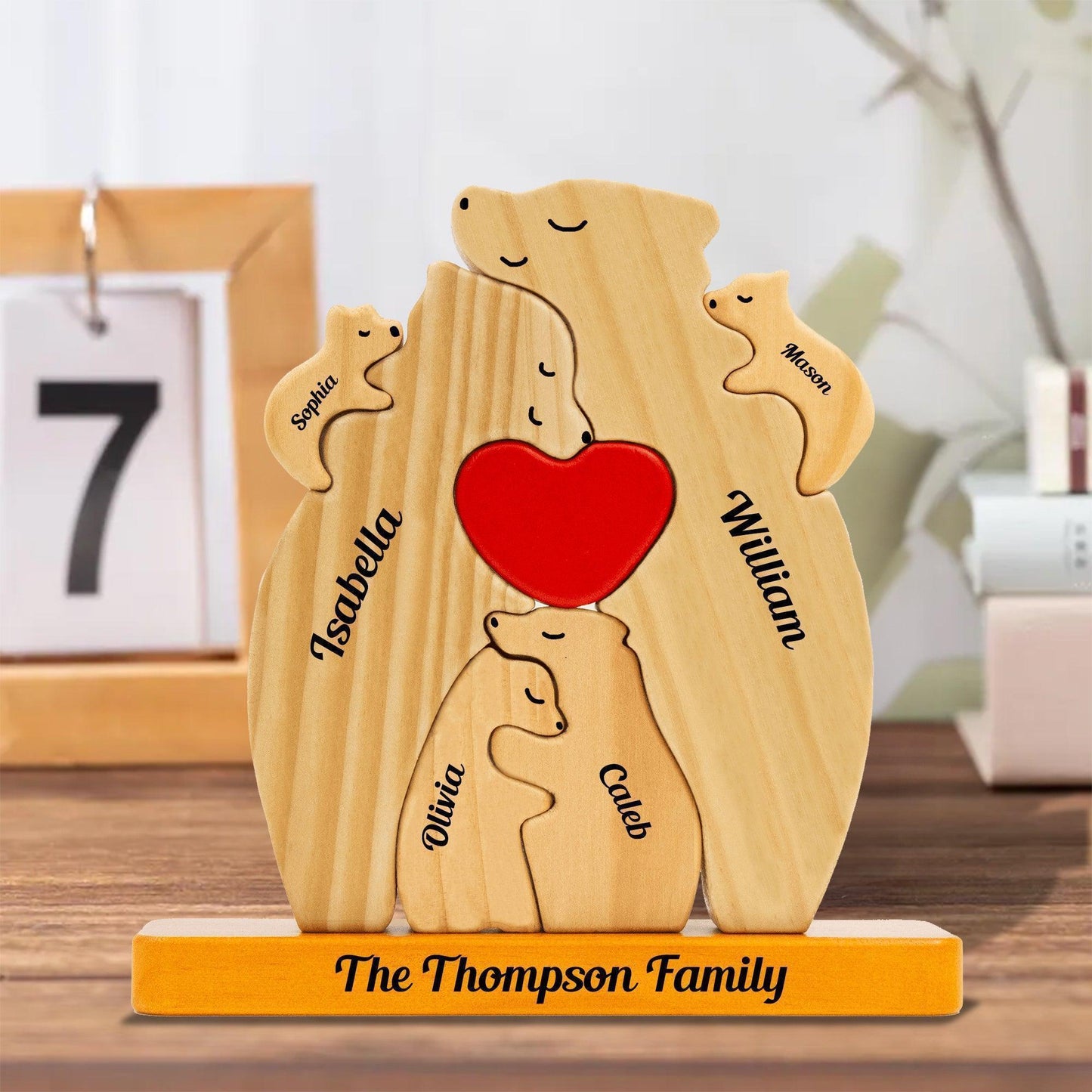 Personalized Wooden Bears Family with Hearts - Pet Carvings