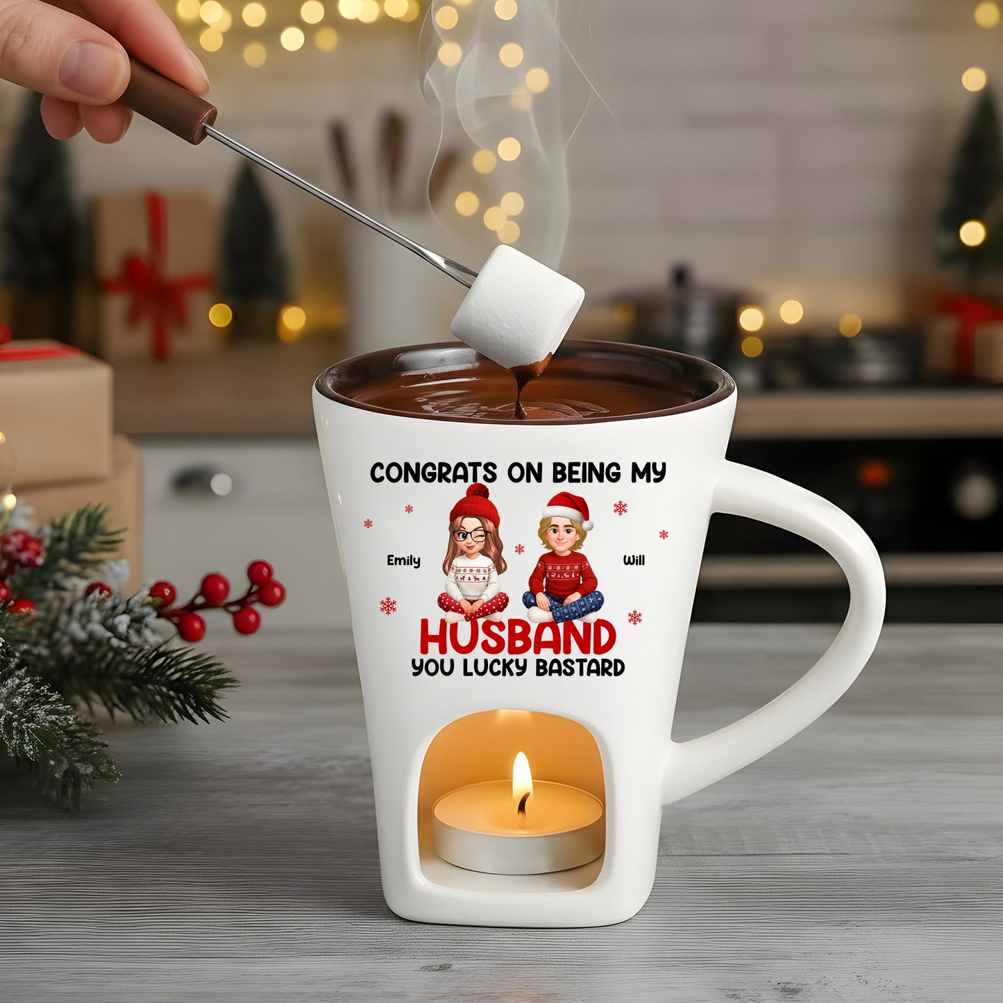 Congrats My Husband - Hot Chocolate Fondue Mug – Custom Coffee Mug, Unique Christmas Gift