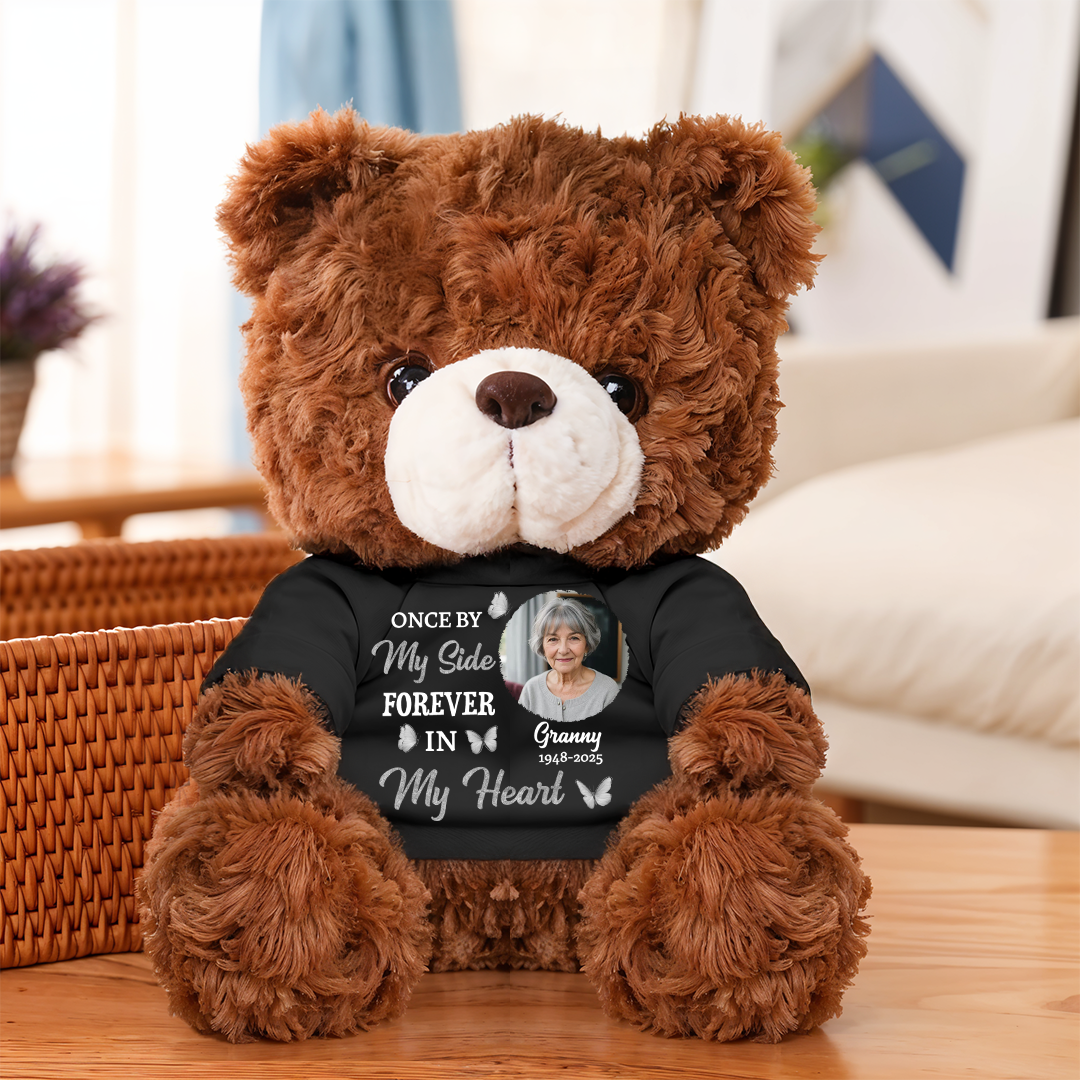 When You Miss Me Hug This - Teddy Bear With Personalized Photo Black Shirt