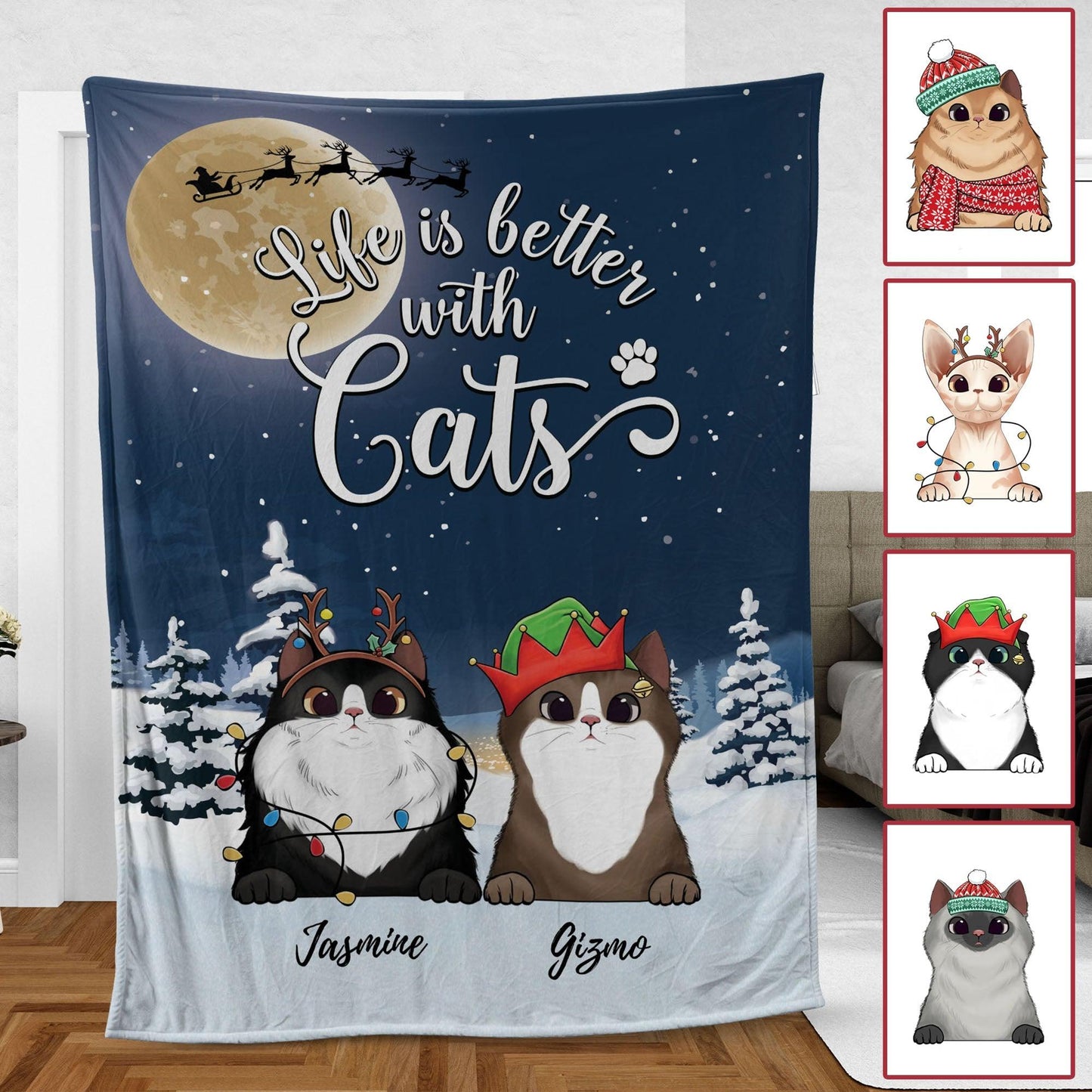 Life is better with cats Christmas Blanket - Personalized Blanket