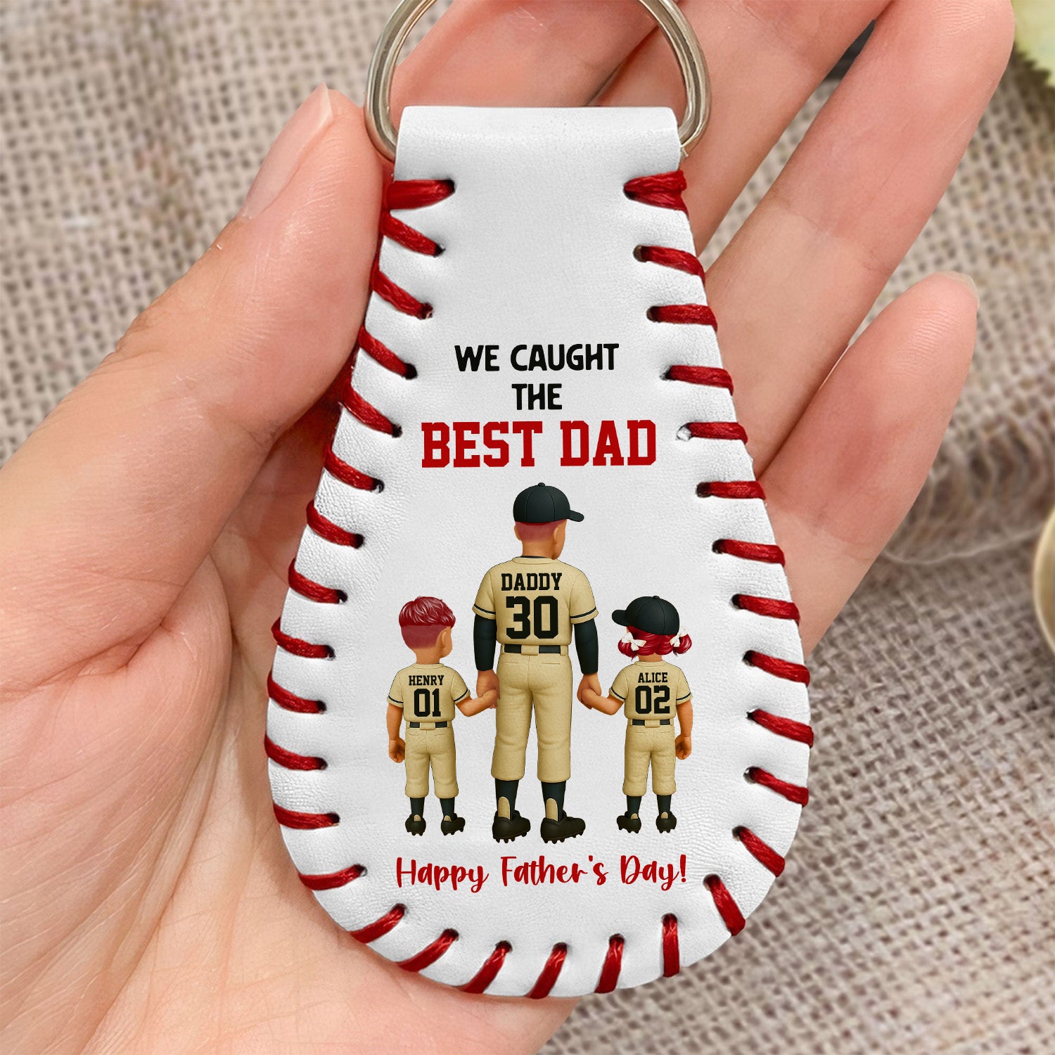 God Hit A Homerun When He Made You My Dad - Personalized Leather Baseball Keychain