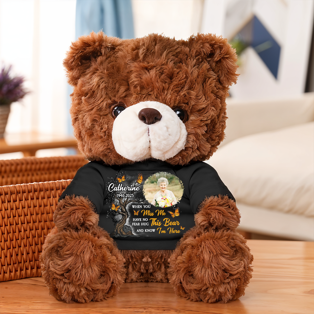 Memorial Hard To Forget Butterfly - Teddy Bear With Personalized Photo Shirt