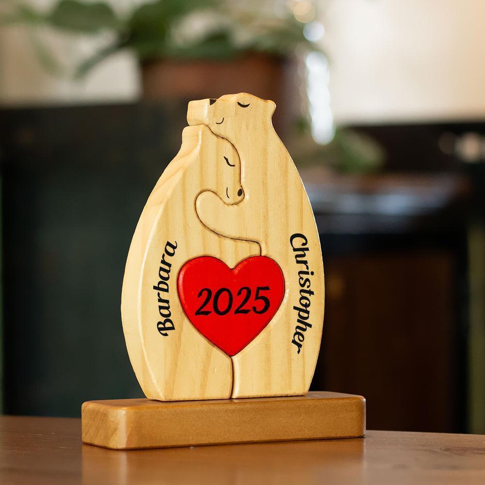 Personalized Bear Family Puzzle - Gift Mother's Day Wooden Pet Carvings