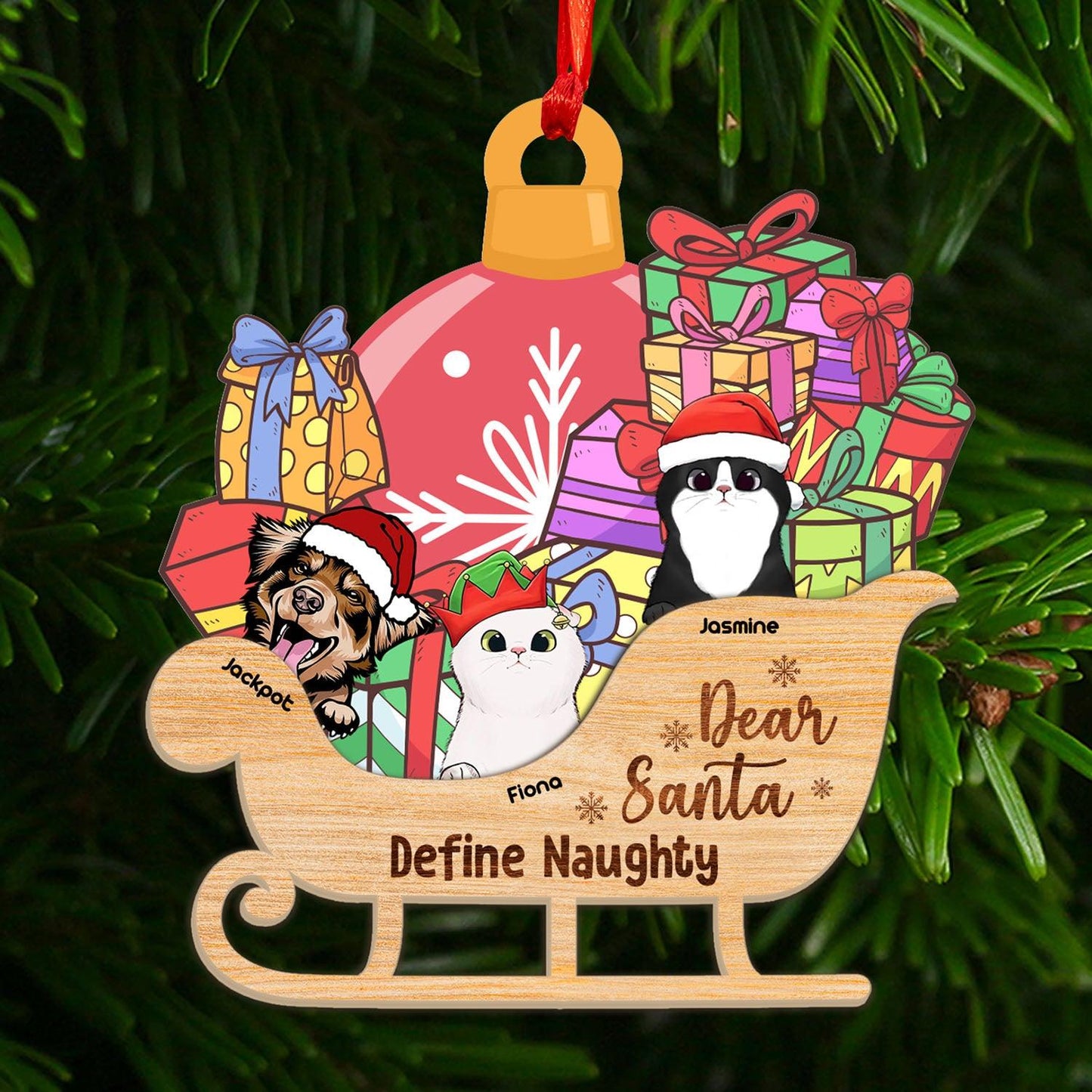 Dear Santa Define Naughty - Personalized Pet Wooden Ornament