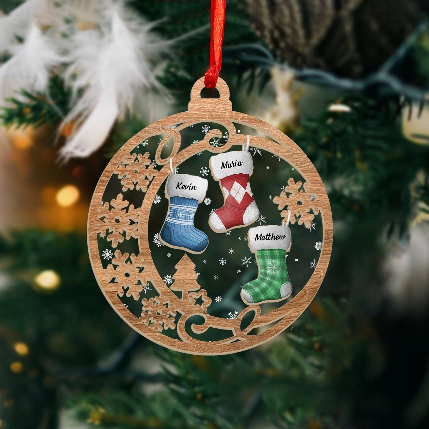 Stocking Holiday Ornament - Custom Shape Wood and Acrylic Ornament