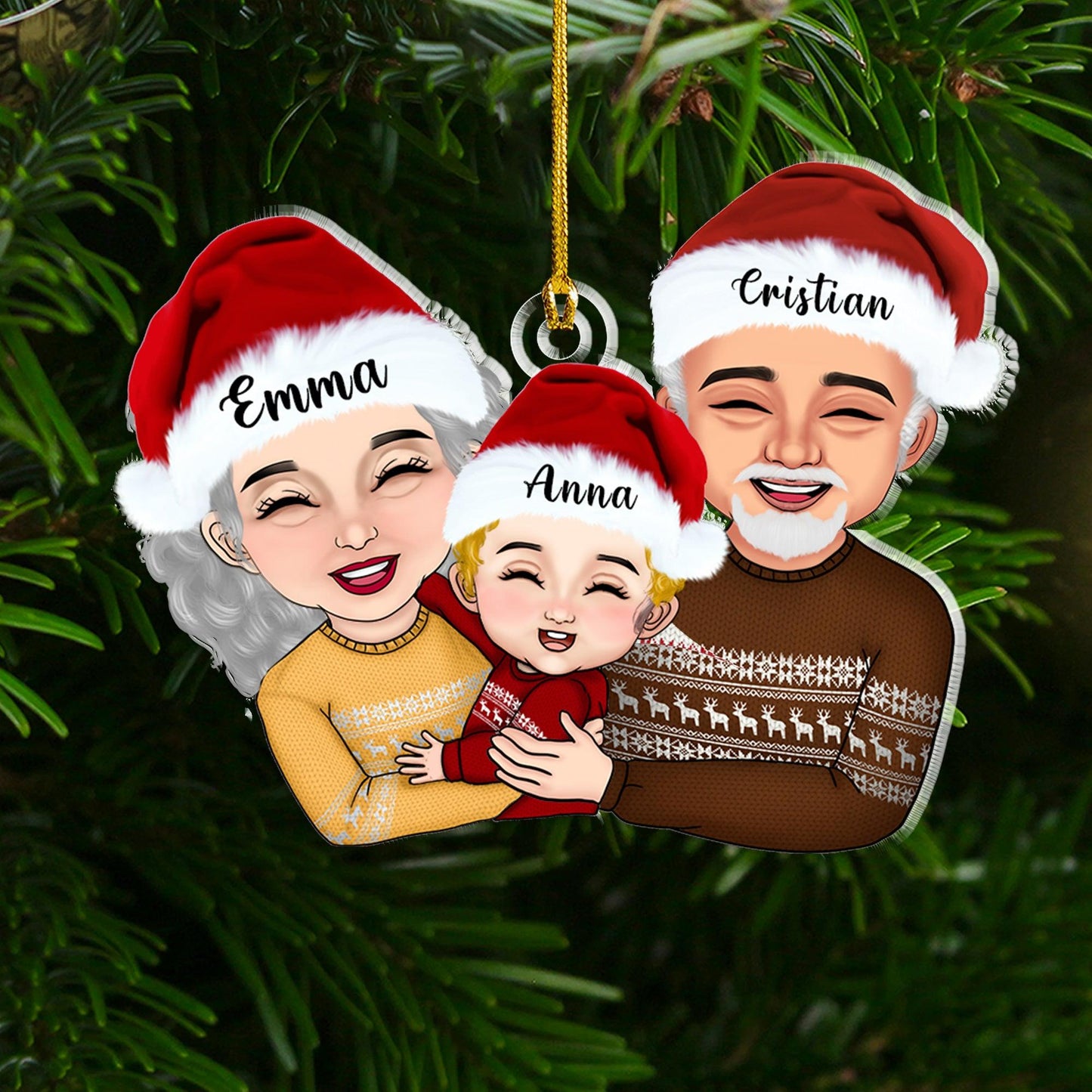 Grandpa, Grandma & Grandkid Christmas - Custom Acrylic Ornament