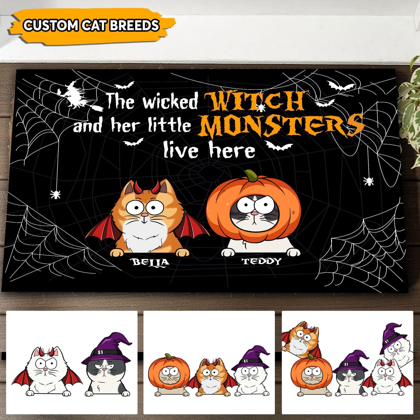 Wicked Witch & Monsters Live Here Doormat - Personalized Gift