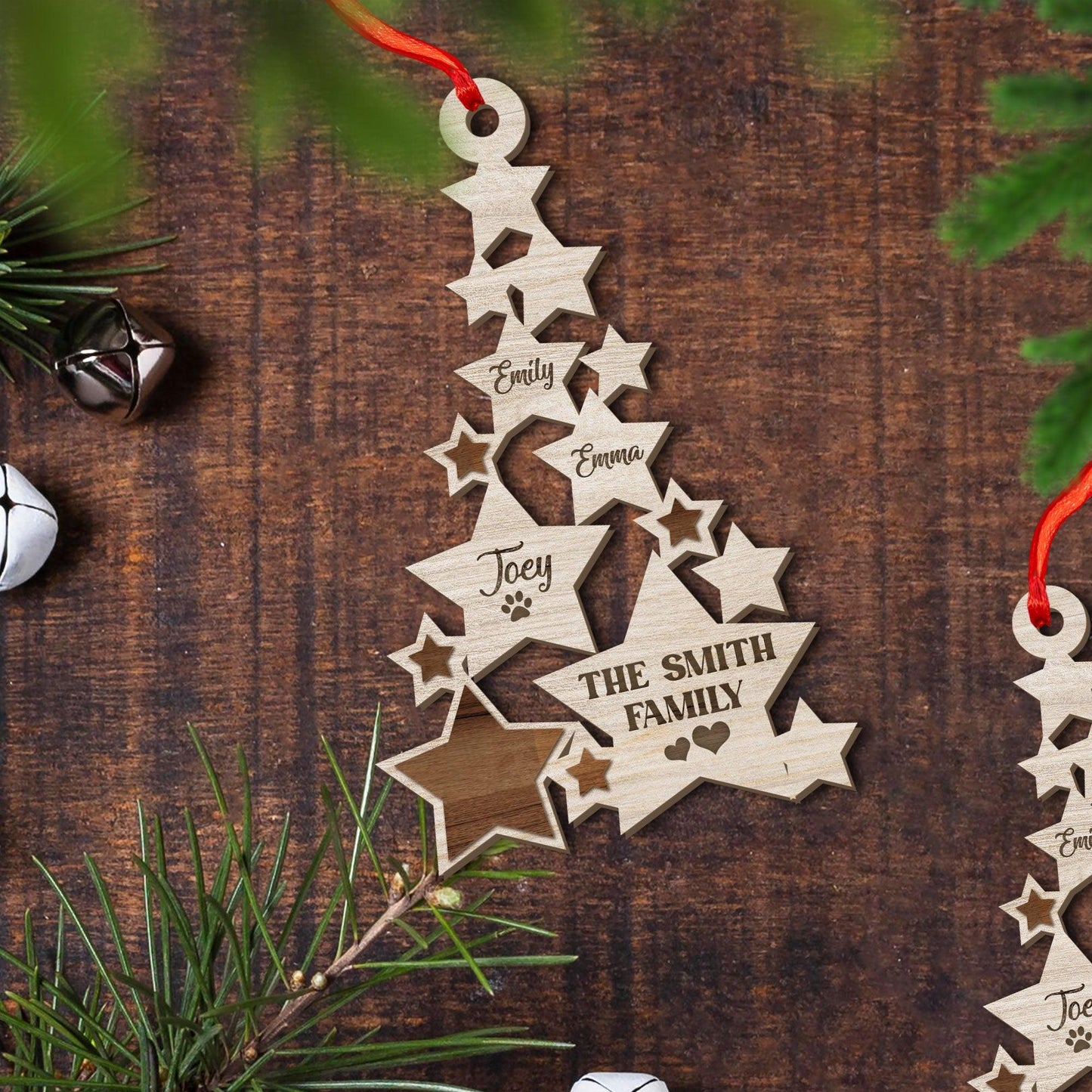 Family Star Name Ornament - Custom Shape Wood Ornament For Family