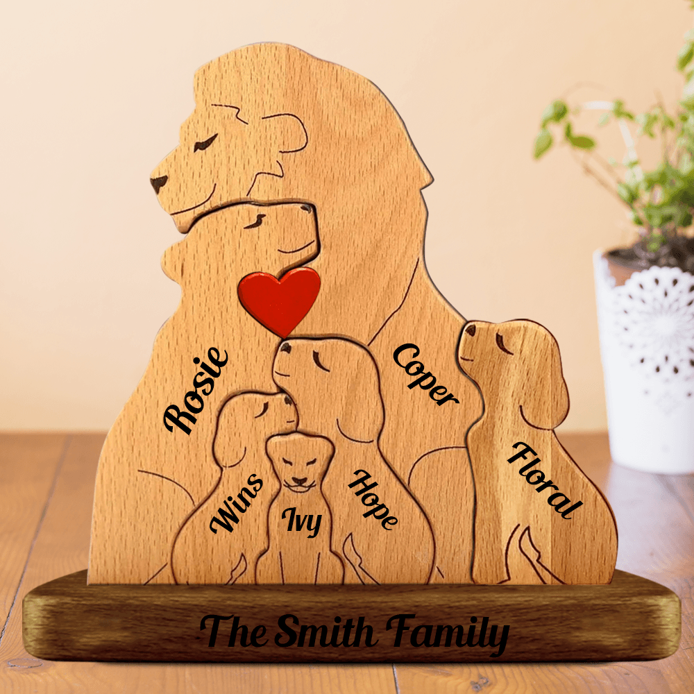 Personalized Lion Wooden Family Puzzle - Wooden Pet Carvings