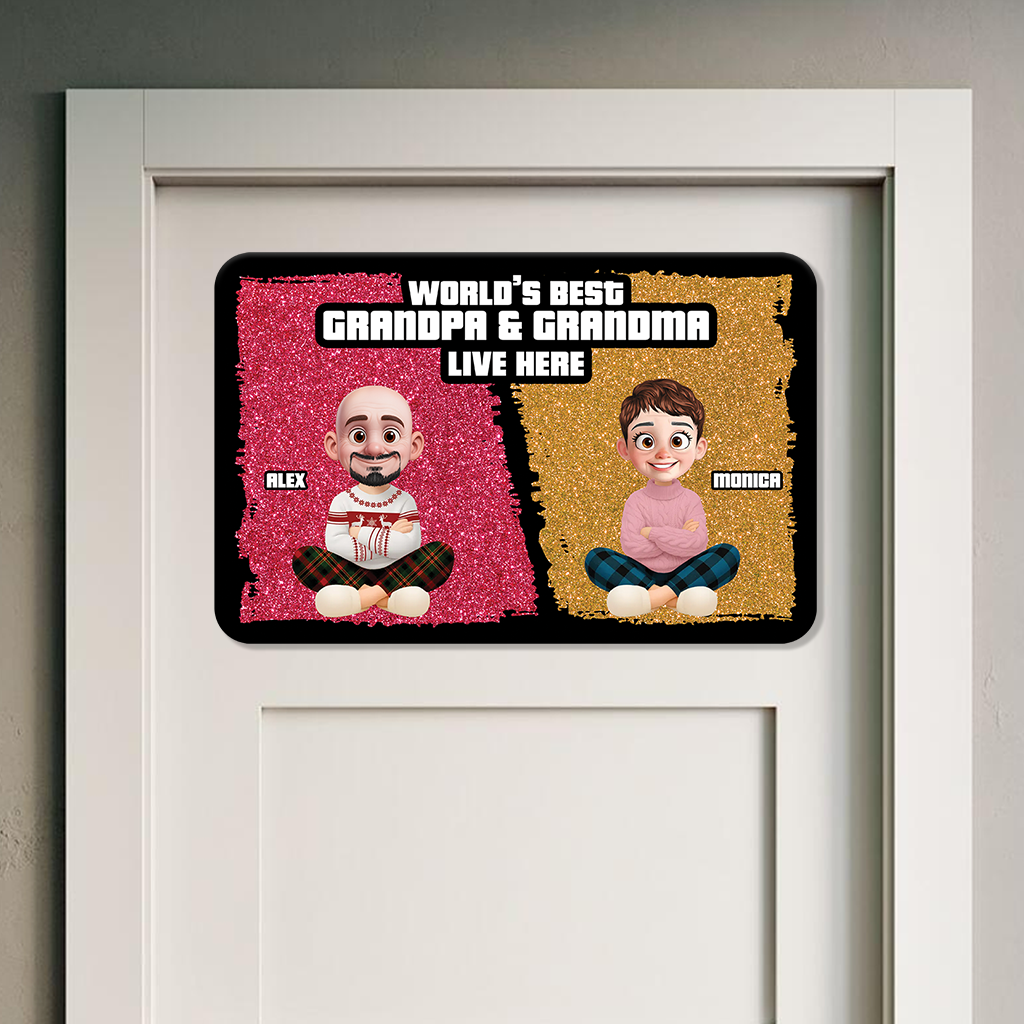 Cute Cartoon World Best Grandpa Grandma - Personalized Custom Metal Sign