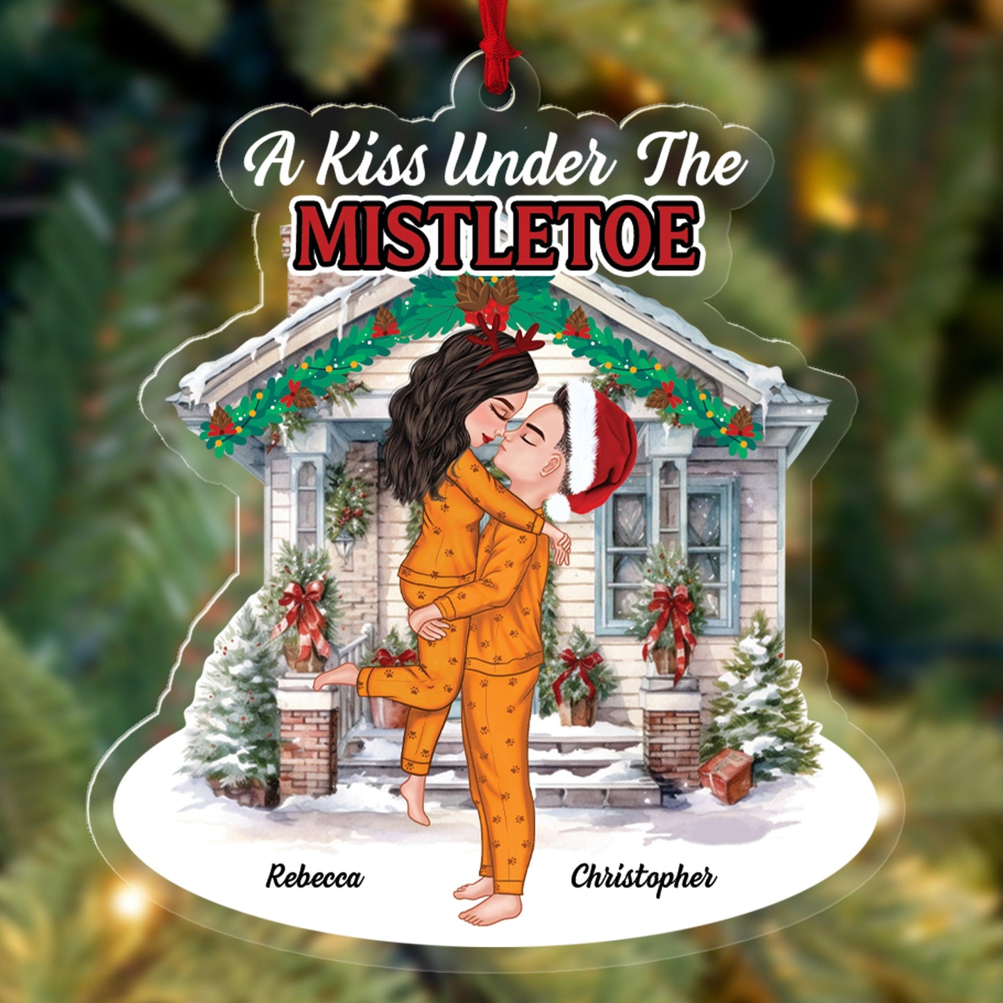 Christmas Kiss Under Mistletoe - Personalized Acrylic Ornament