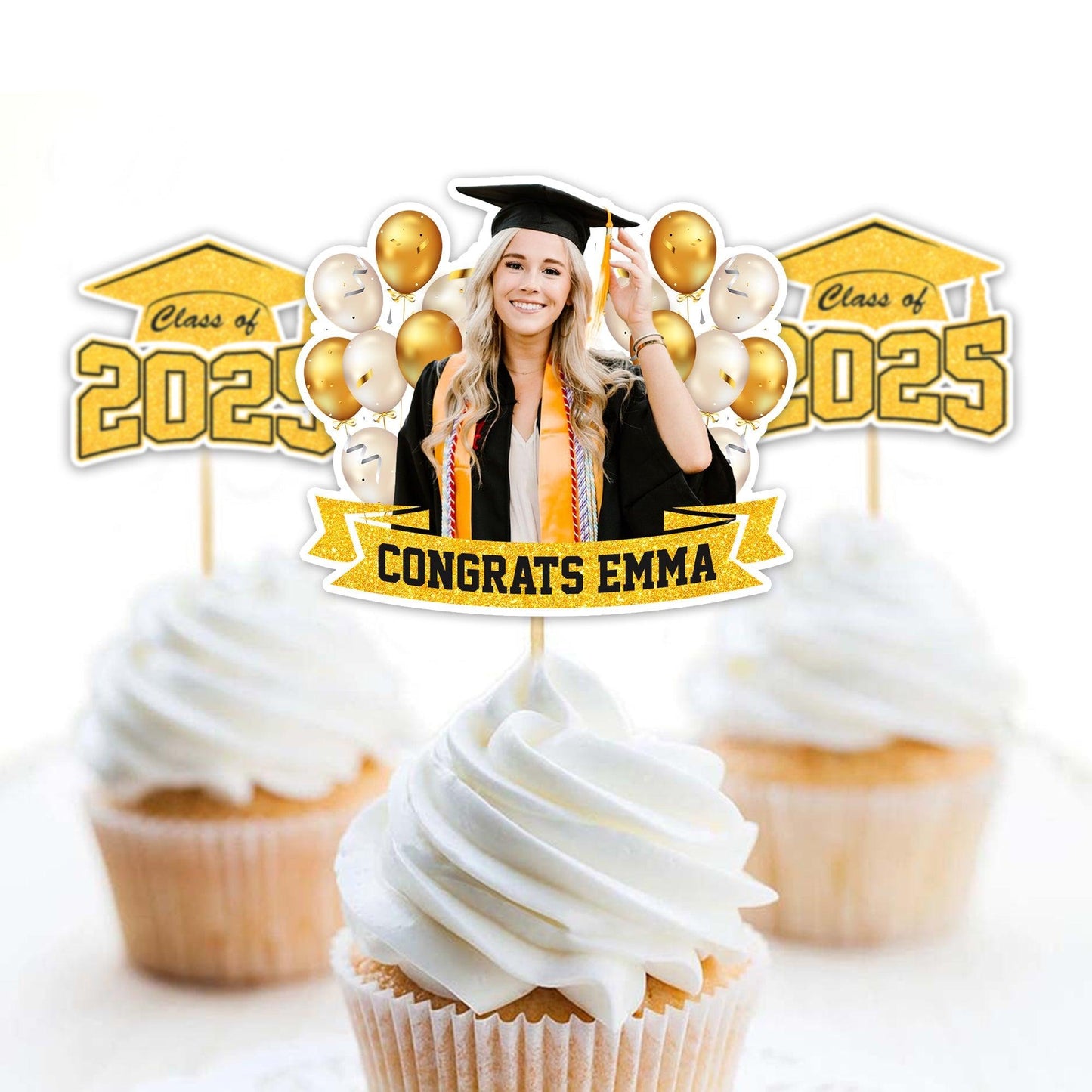 Custom Face Graduation Cupcake Toppers, Graduation Decorations - Cake Topper Only Paper