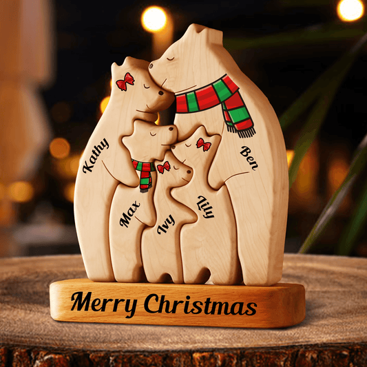 Personalized Wooden Bear Family Puzzle - Christmas Keepsake