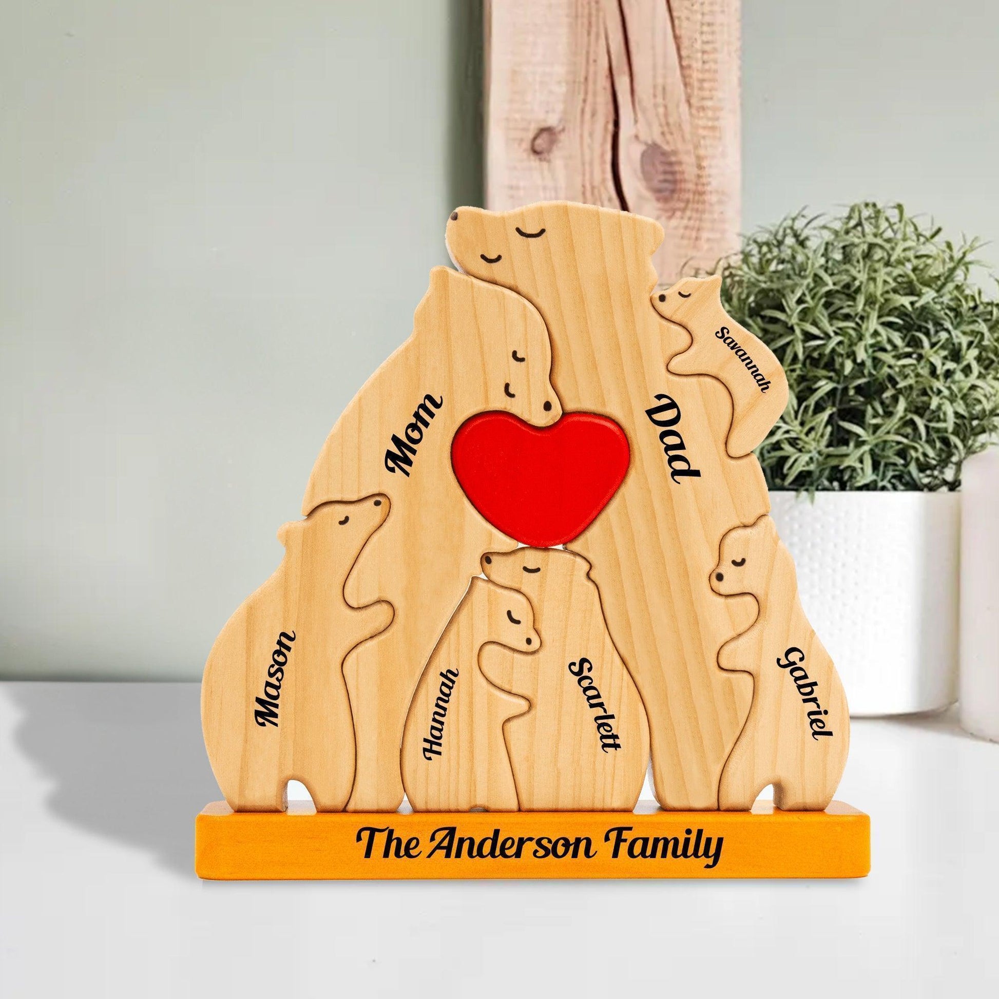 Personalized Wooden Bears Family with Hearts - Pet Carvings