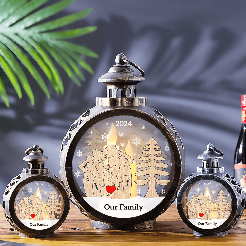 Personalized Family Bear LED Lantern - Christmas Lamp Ornament