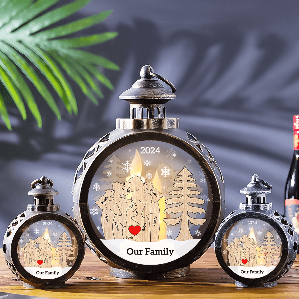 Personalized Family Bear LED Lantern - Christmas Lamp Ornament