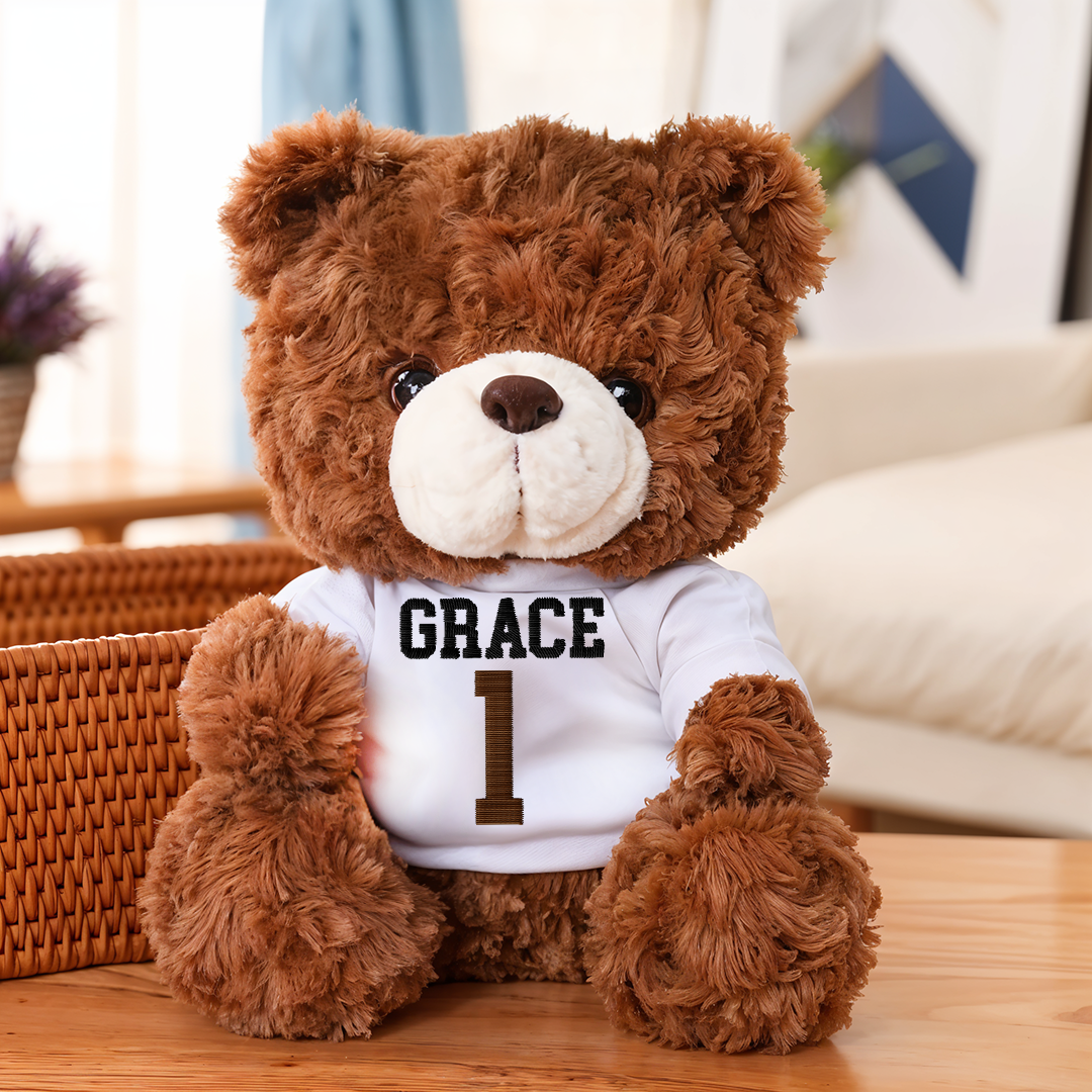 Custom Embroidery Name - Teddy Bear With Personalized Photo Shirt
