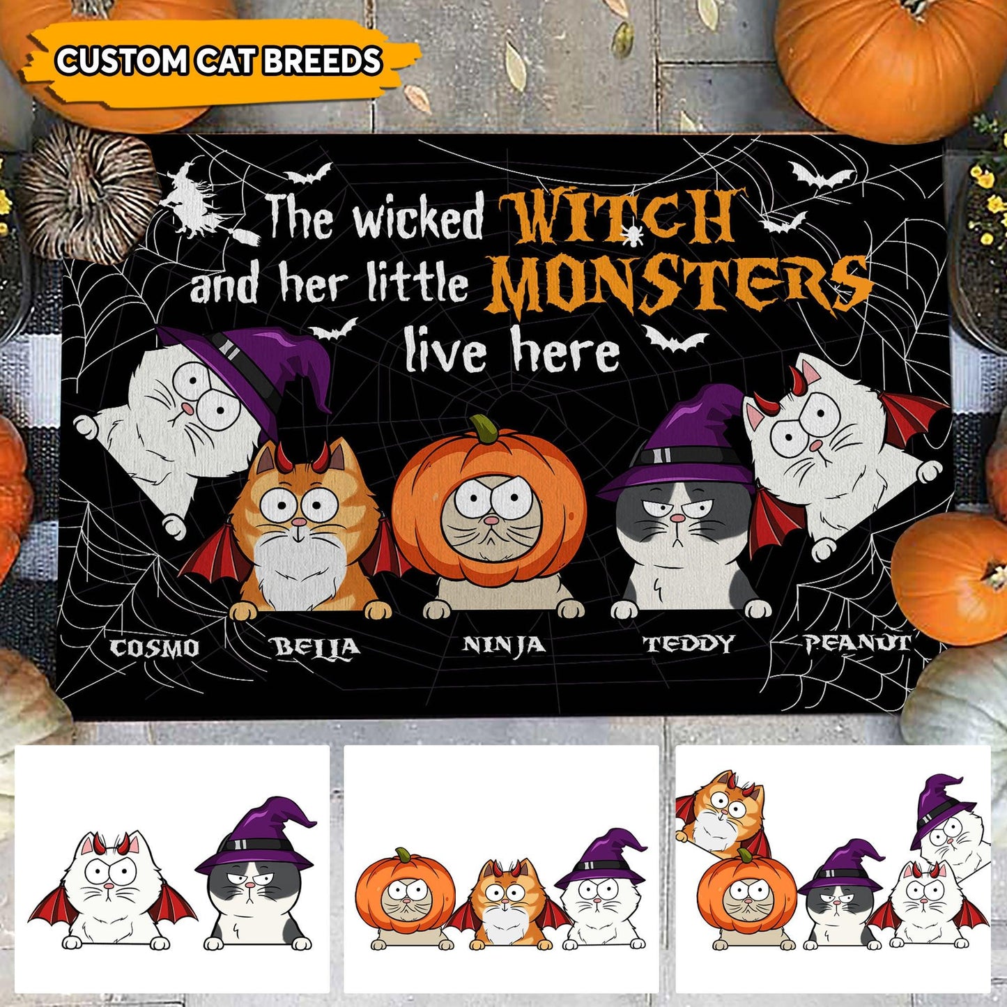 Wicked Witch & Monsters Live Here Doormat - Personalized Gift